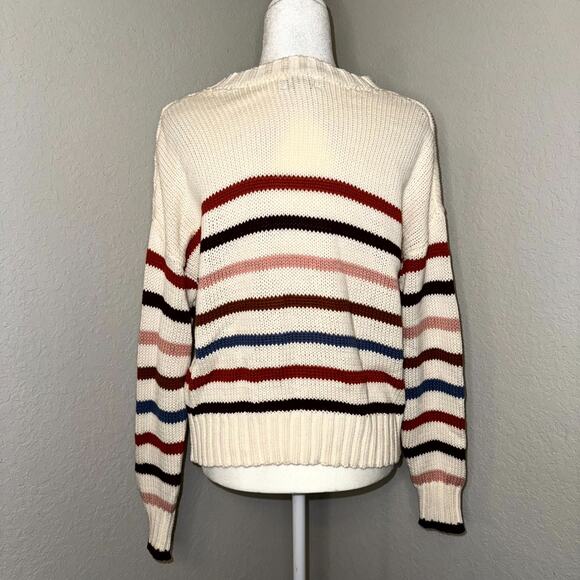 Evereve Sweater Women's Medium Cream Multi Striped Knitted Crewneck Pullover - Picture 3 of 9